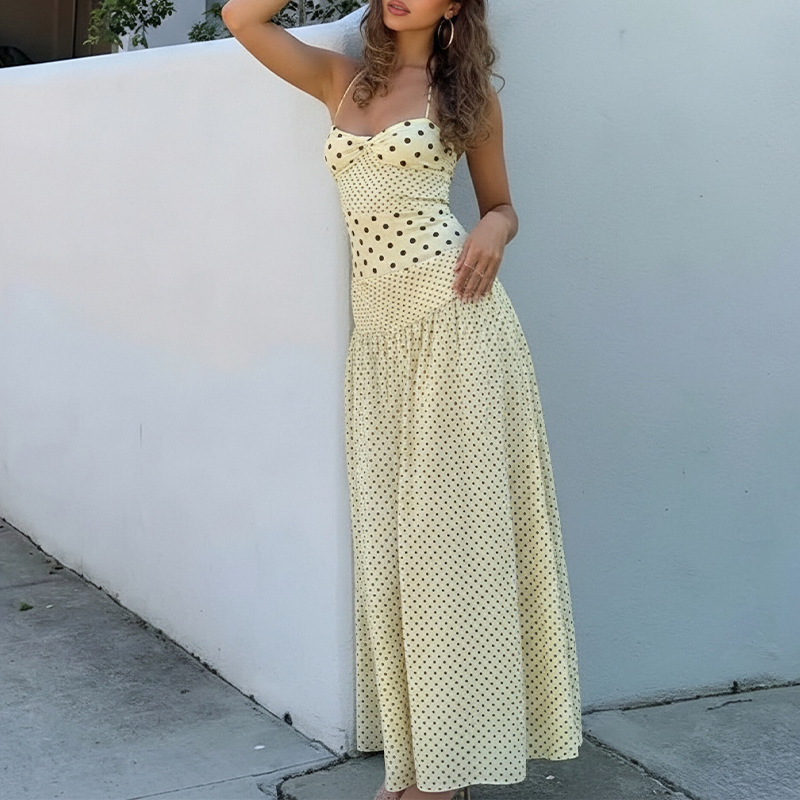 Women's High-Waist Polka Dot Cami Maxi Dress