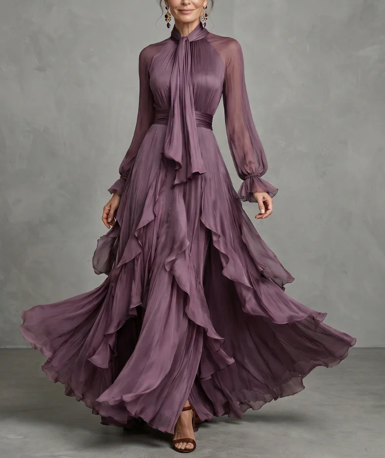 Purple Ruffle Long Sleeve Bodycon Dress