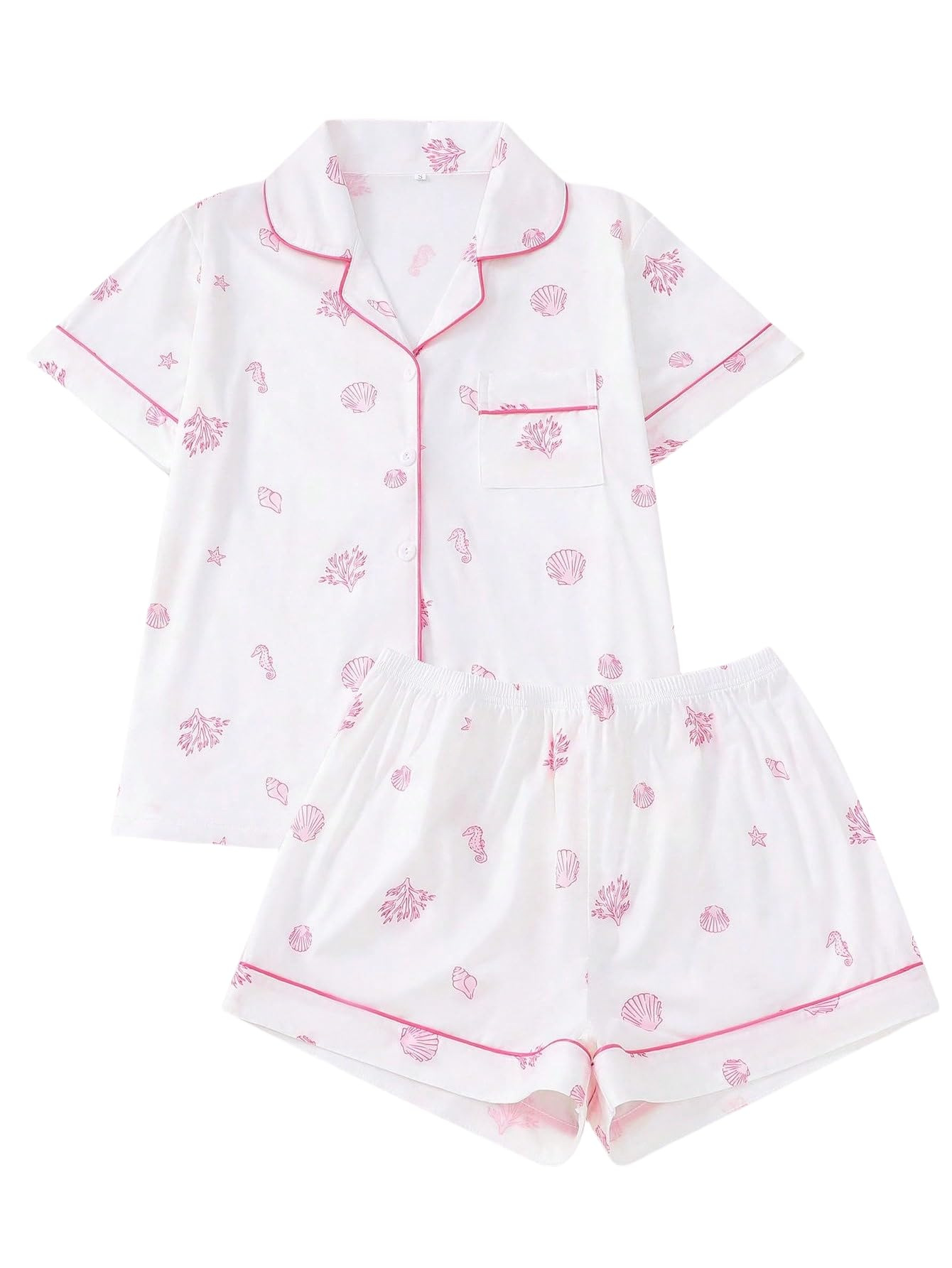 Women's Summer Hawaiian Print Short Sleeve Shirt Set