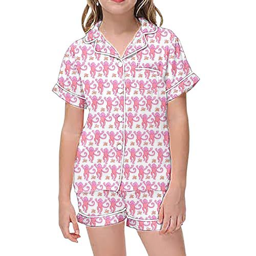 Women's Monkey Print Cuban Collar Short Sleeve Shirt Set Casual Loungewear