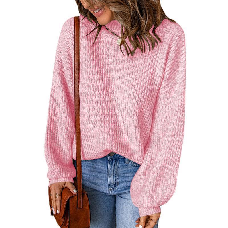 Women's Mock Neck Solid Color Loose Pullover Sweater