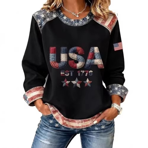 Women's USA Flag Star Print Sweatshirt