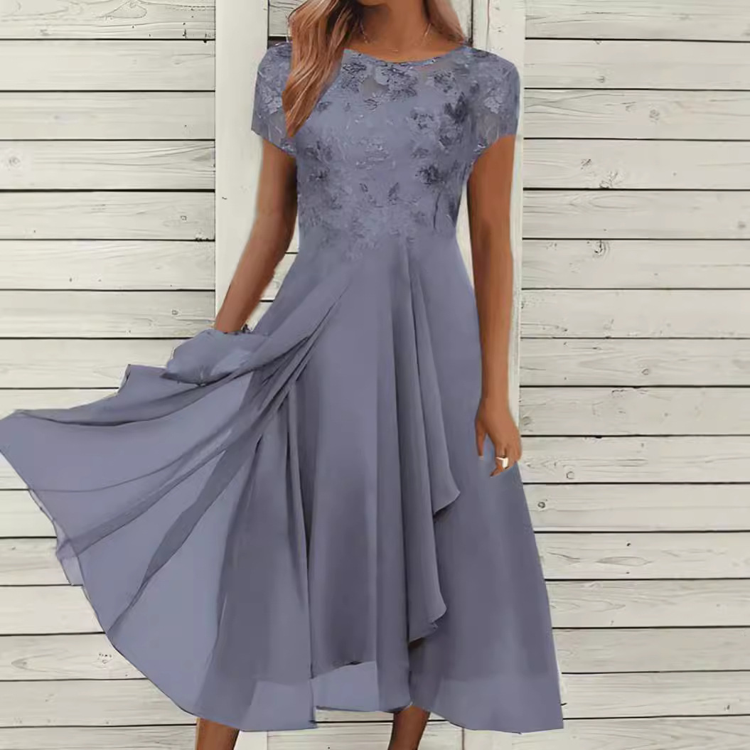 Chiffon Sequin Print Round Neck Maxi Dress