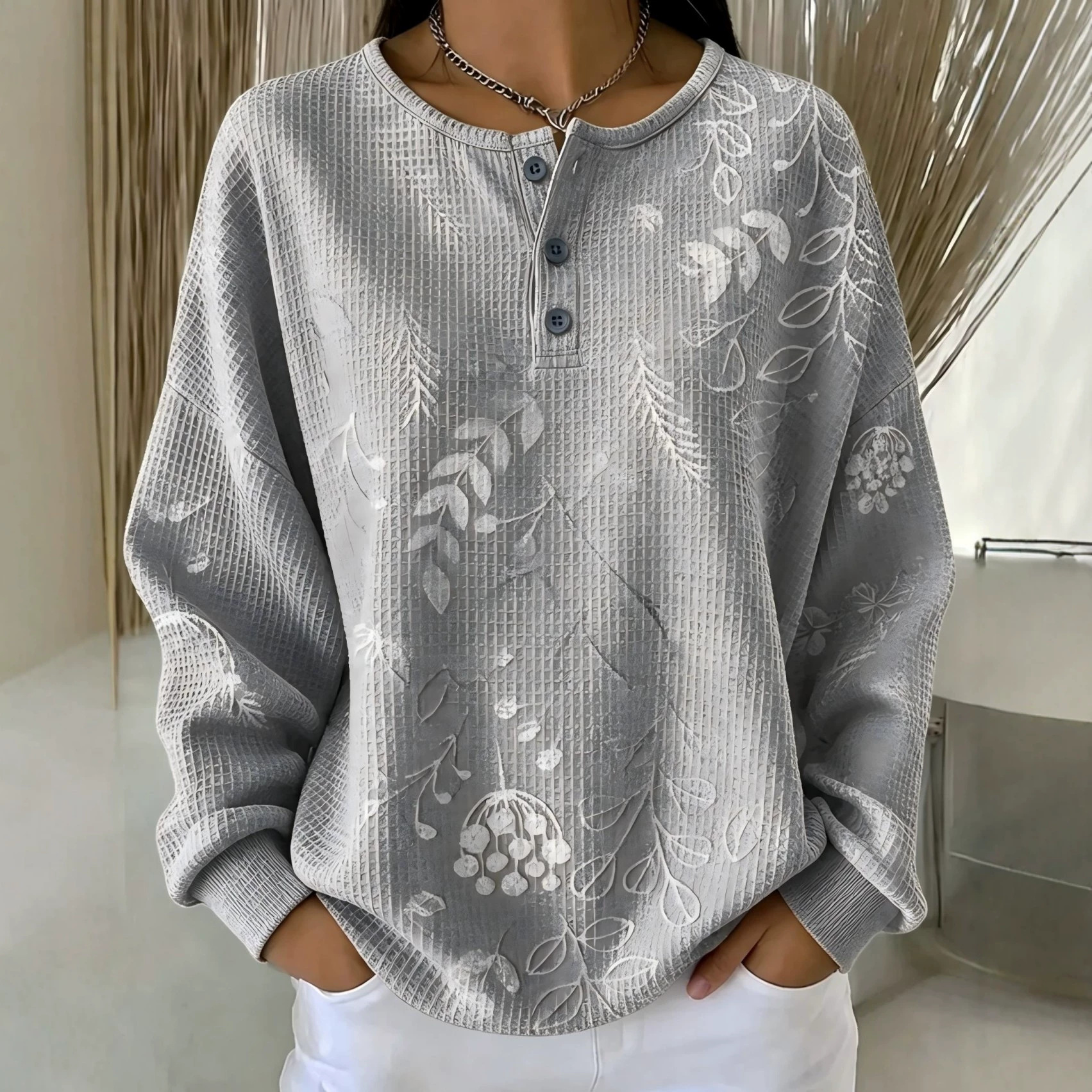 Women's Vintage Floral Print Button Sweatshirt