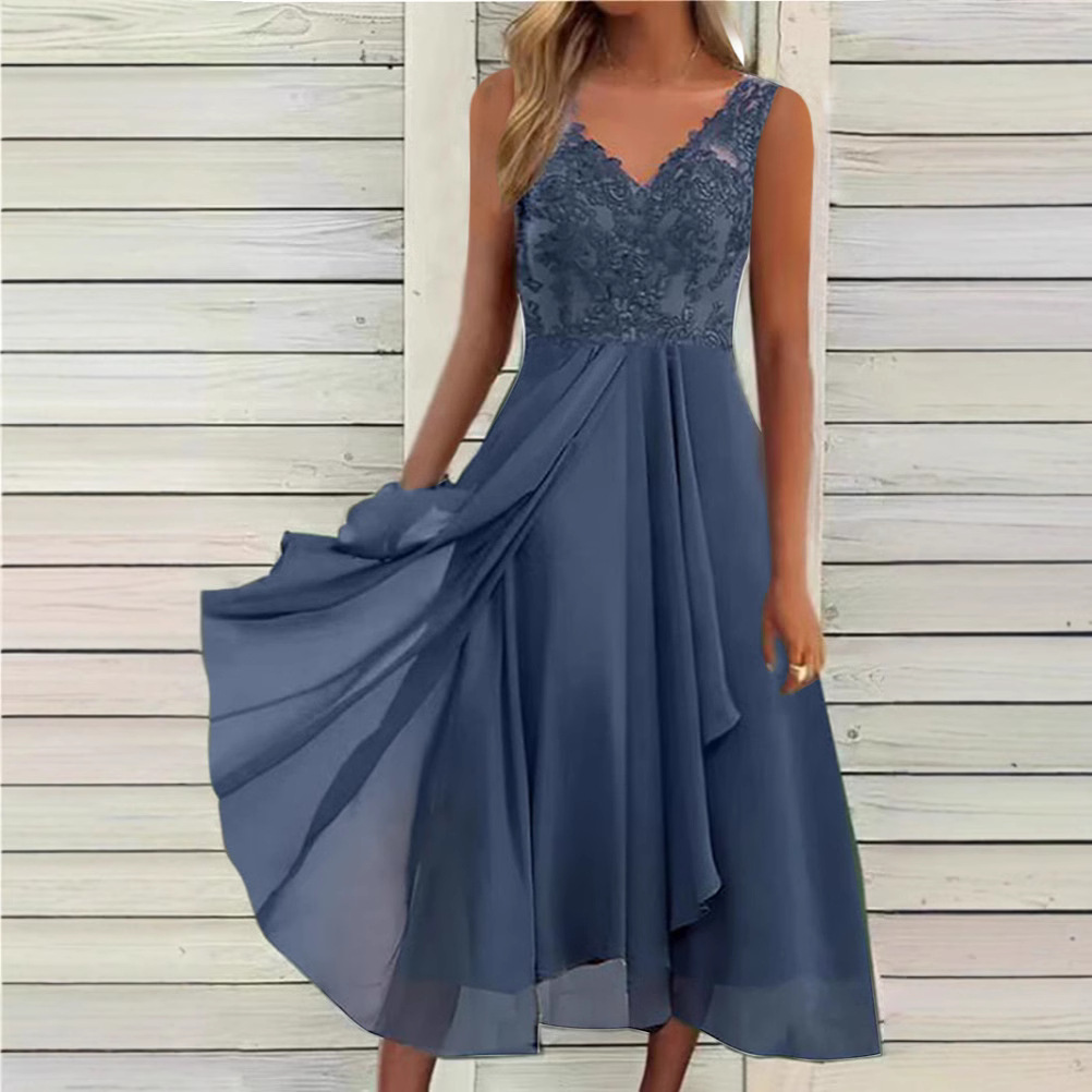 Sleeveless Chiffon Lace Cutout Long Dress