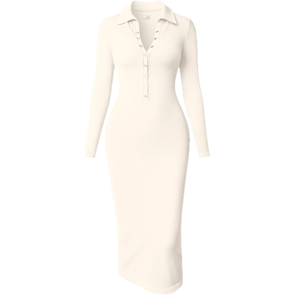 Sexy Ribbed Knit Bodycon Dress with Button Lapel Collar