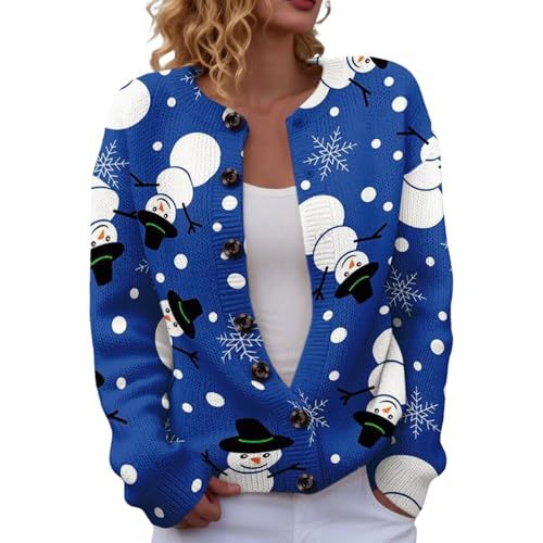 Women's Snowflake Reindeer Antler Print Button Cardigan Sweater