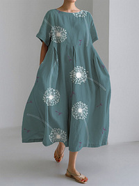 Women's Summer Short Sleeve Digital Print Round Neck Long Dress