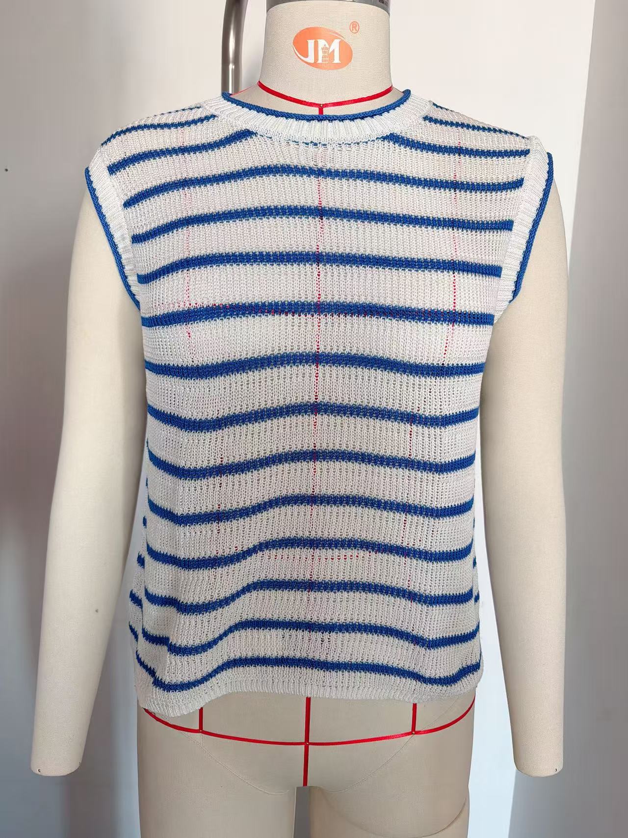 Women's Striped Knit Sleeveless Tank Top Crew Neck