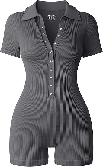 Ribbed V-Neck Women's Yoga Bodysuit with Waist-Cinching Stretch
