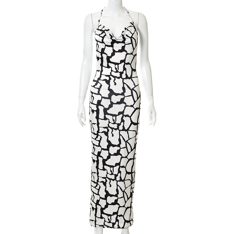 Women's Sleeveless Printed Tie-Back Long Dress