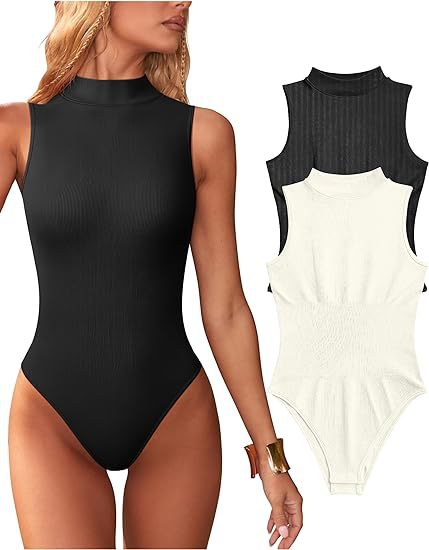Sexy Ribbed Sleeveless Turtleneck Bodysuit