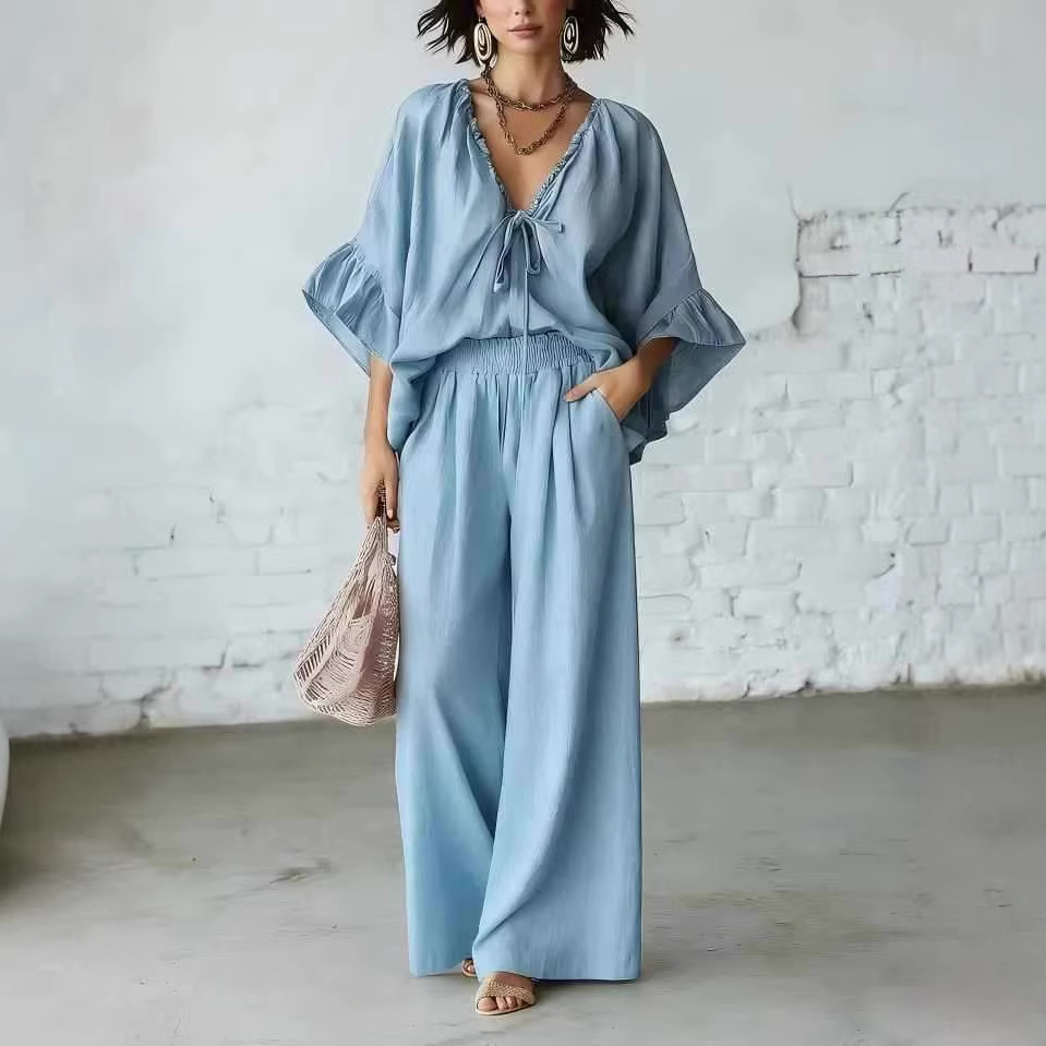 Women's Casual Two-Piece Set with T-Shirt and Loose Pants