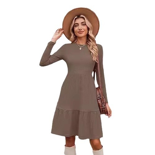 Women's Crewneck Pocket Knee-Length Sweater Dress Long Sleeve