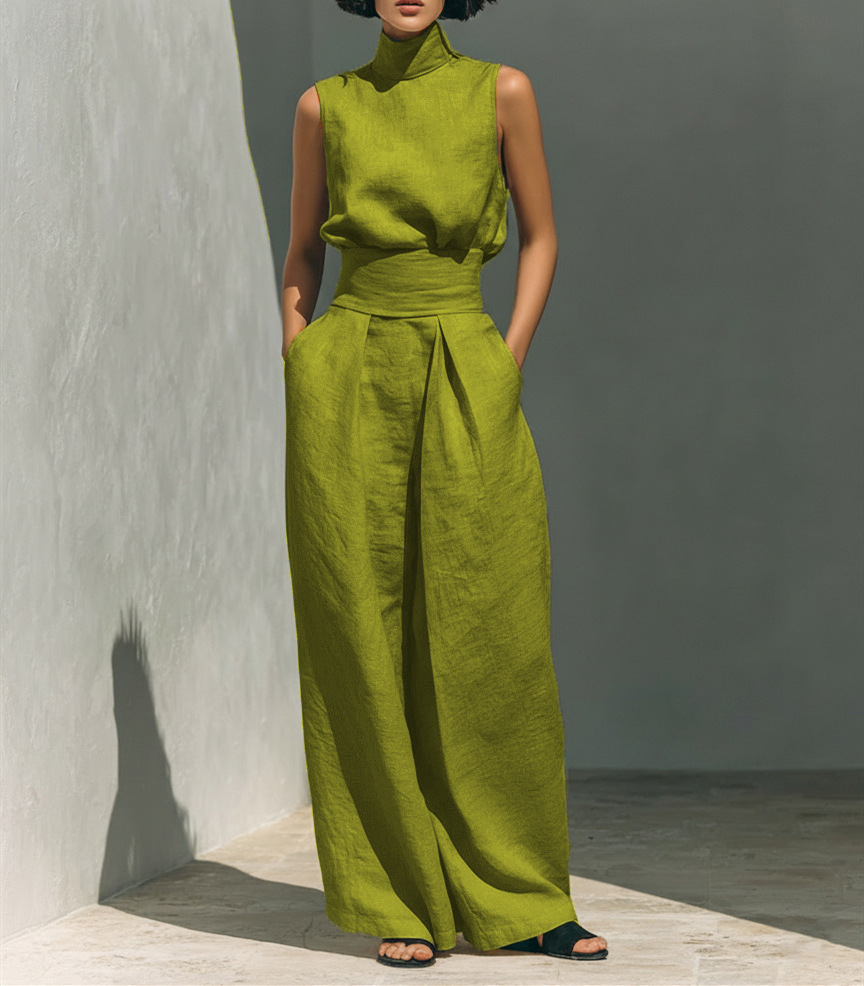 Women's Cotton-Linen Sleeveless Top and Pants Casual Set