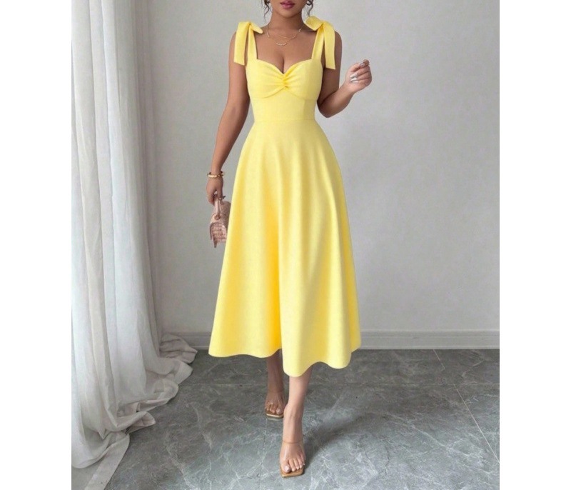 Elegant Solid Color Sleeveless Maxi Dress with Bubble Sleeves