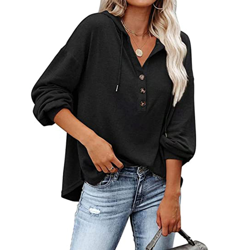 Women's Casual Loose Solid Color Hooded Sweatshirt