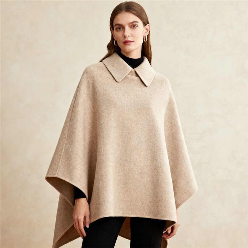 Women's Wool-Blend Long Cape Coat Slimming Elegant Cloak