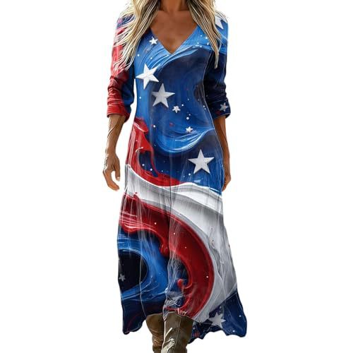 Women's Gradient Star American Flag Print Ruched Midi Dress