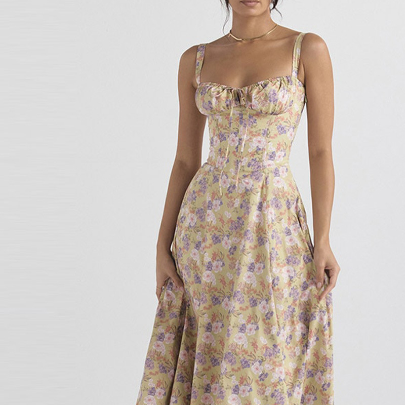 Women's Sleeveless Spaghetti Strap French Dress with Waist