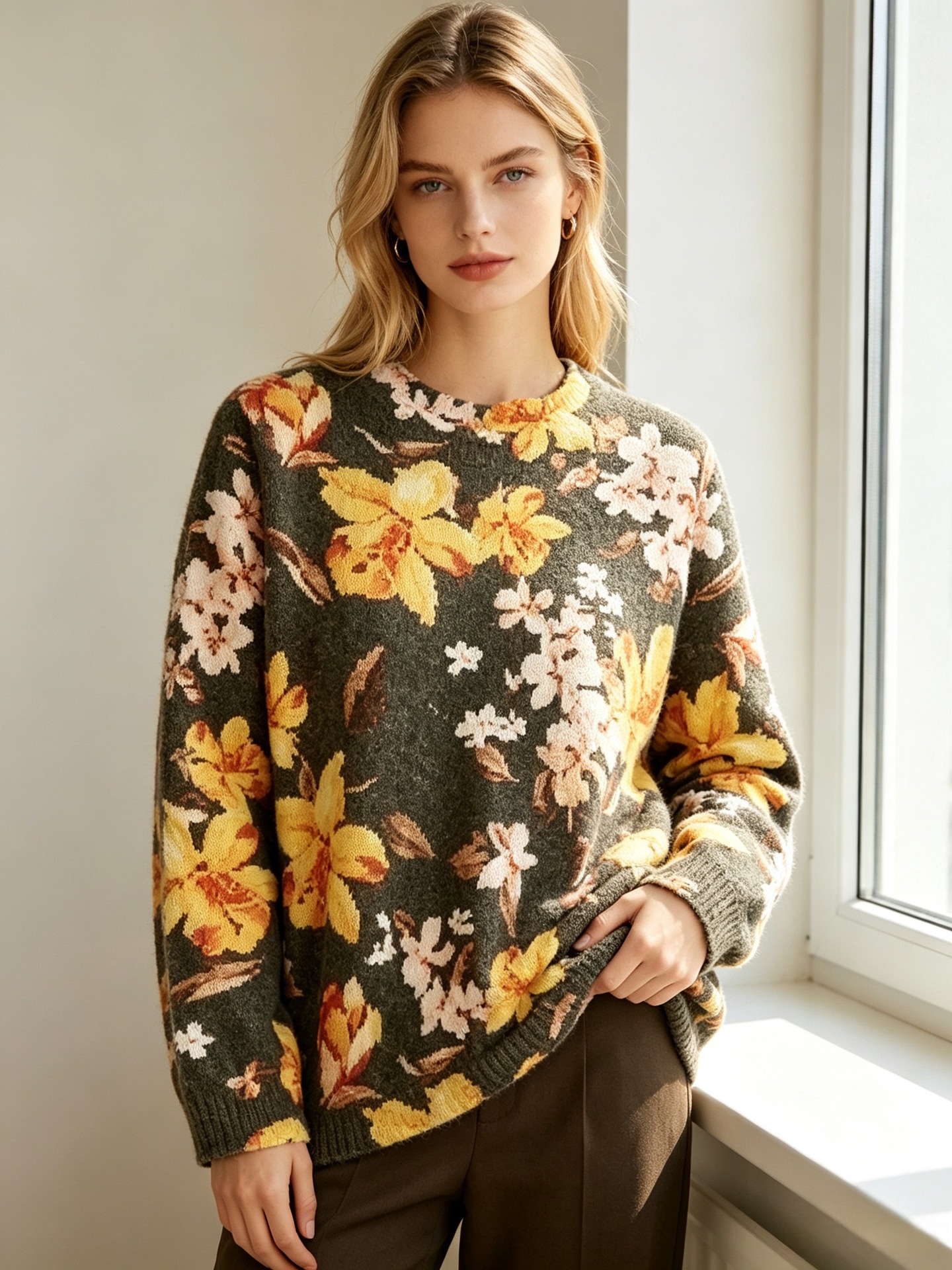 3D Christmas Print Crewneck Pullover Sweater