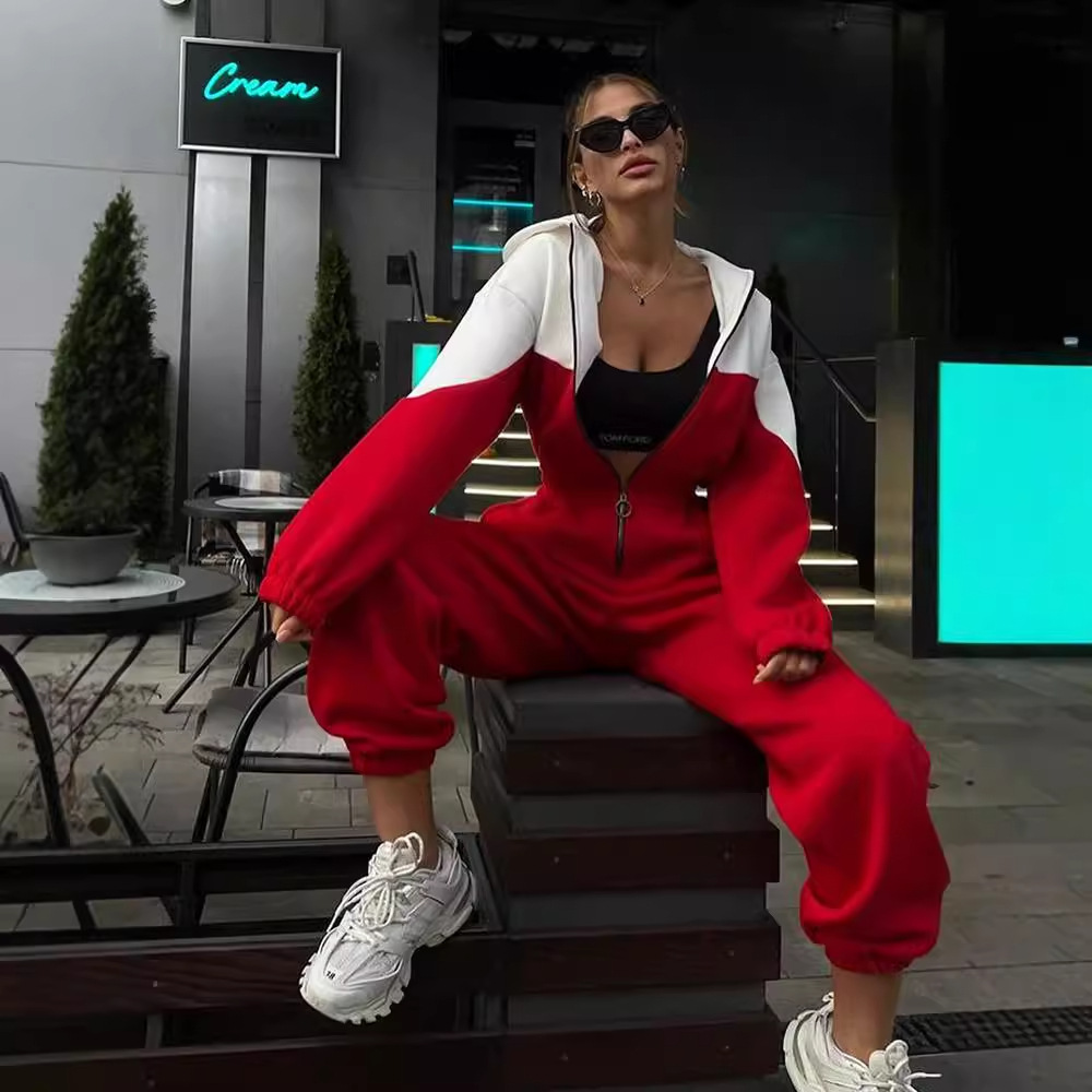 Women's Colorblock Long Sleeve Jumpsuit Casual Sporty Streetwear
