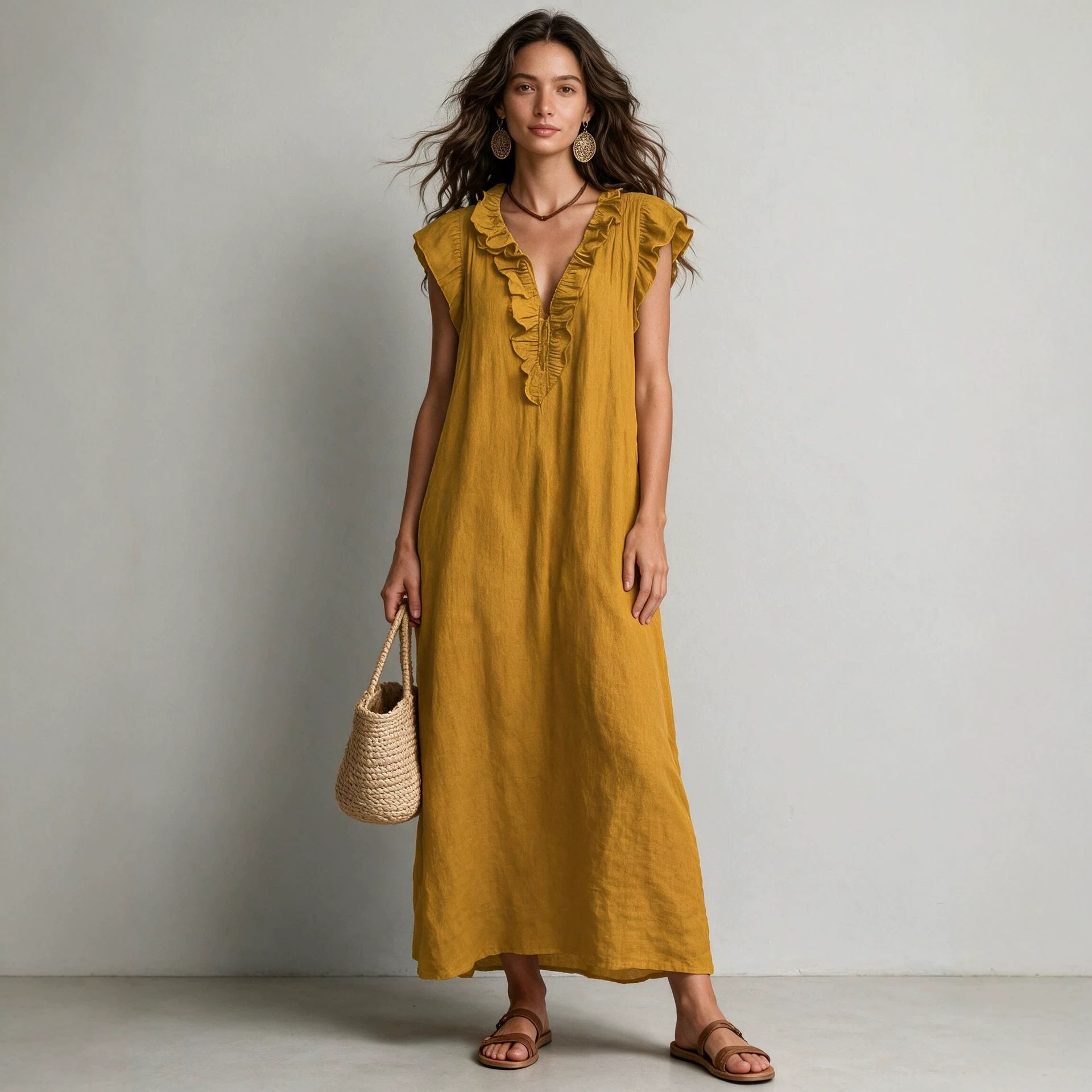 Bohemian Flutter Sleeve Maxi Dress