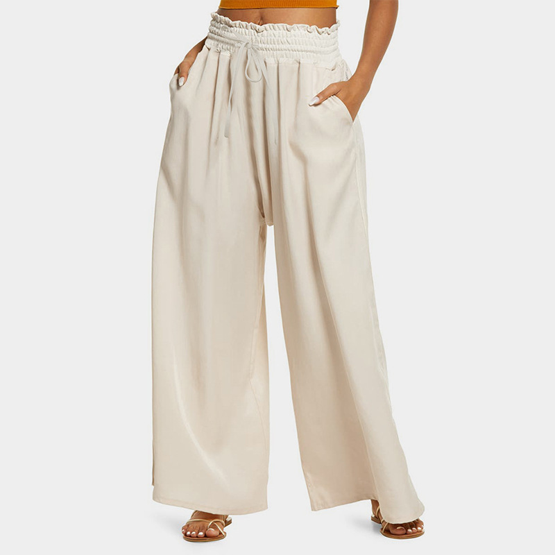 Women's High-Waist Wide-Leg Pants Solid Color Loose Casual Trousers
