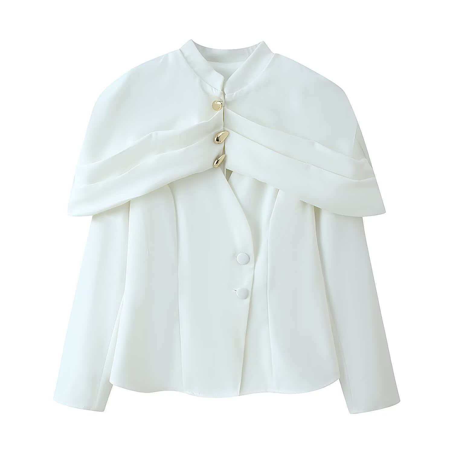 Women's Stand Collar Long Sleeve Faux Two-Piece Waist-Cinching Coat