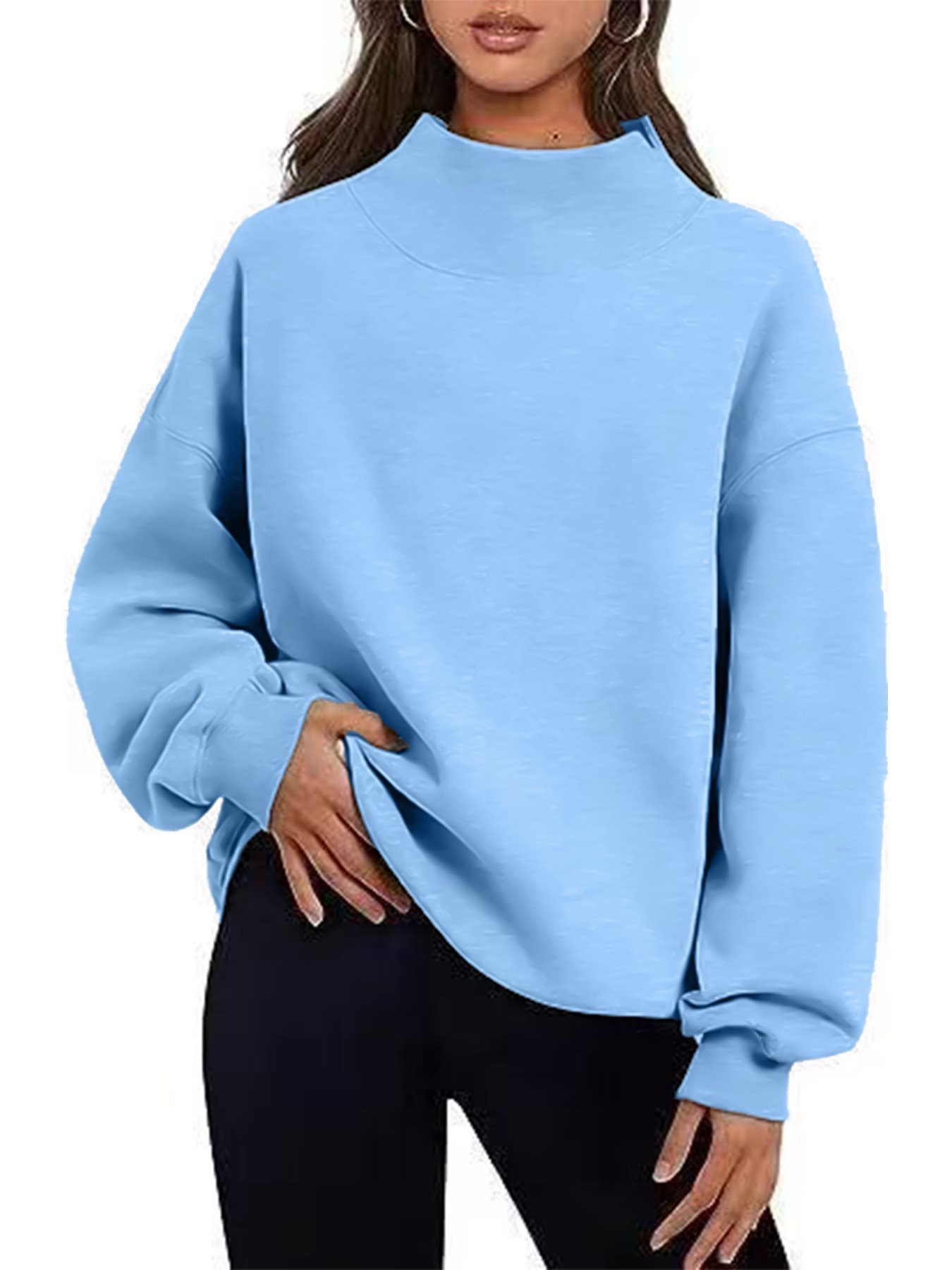 Women's Fleece-Lined Sweatshirt Half Turtleneck Loose Fit