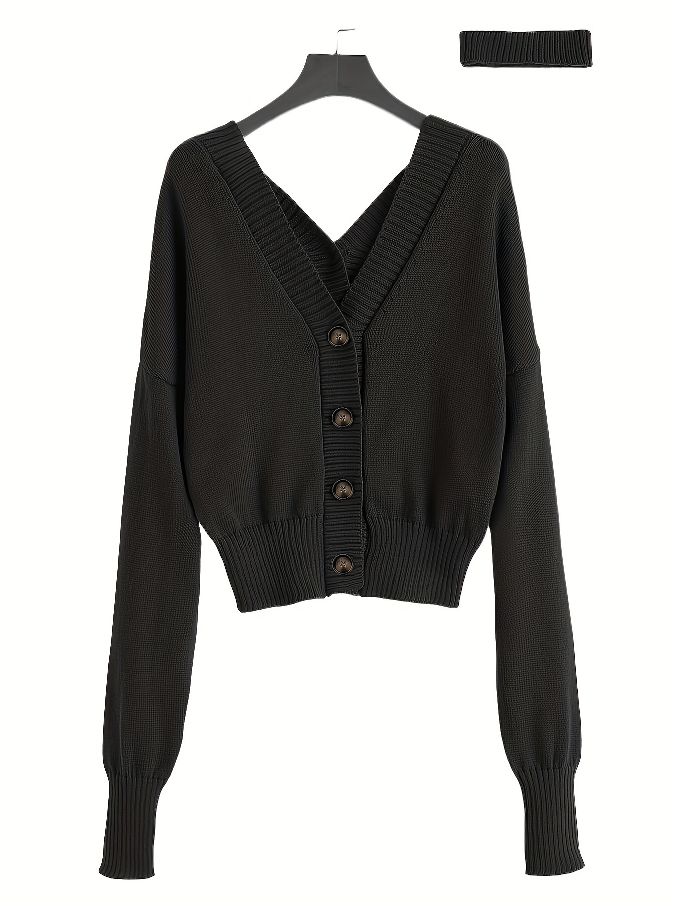 Women's V-Neck Open-Back Cropped Cardigan Sweater with Buttons