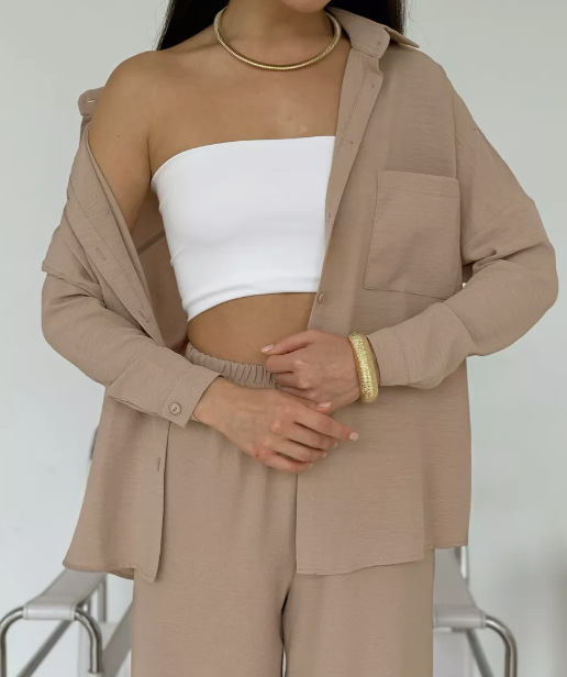 Women's Solid Color Cardigan and Wide-Leg Pants Set with Pockets
