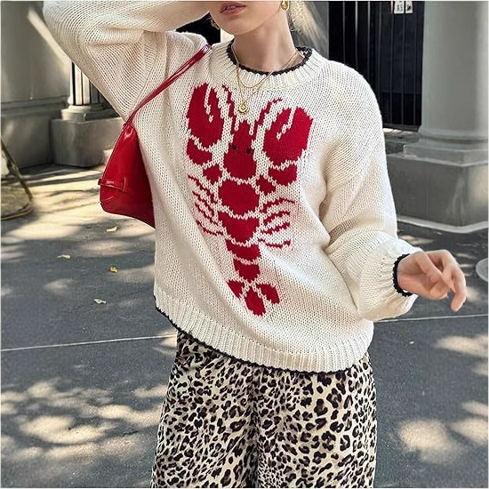 Women's Casual Button-Front Lobster Knit Cardigan Long Sleeve