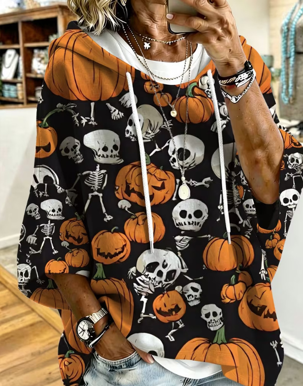Women's Halloween Skull Pumpkin Print Casual Sweatshirt