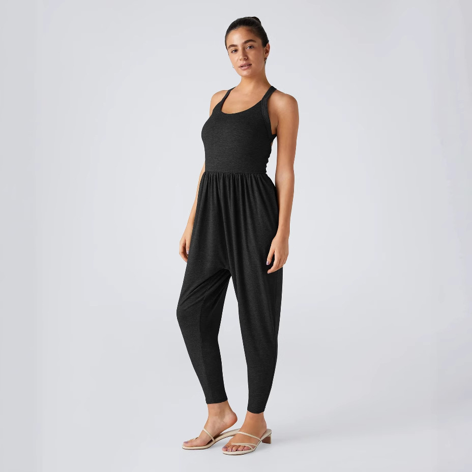 Women's Sleeveless Lace-Up Bodycon Jumpsuit with Butt-Lifting Fit