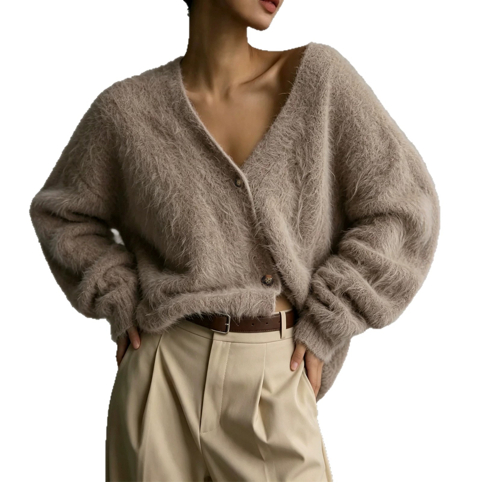 Women's Long Sleeve Knit Cardigan with Button Front, Soft Viscose, Warm & Versatile