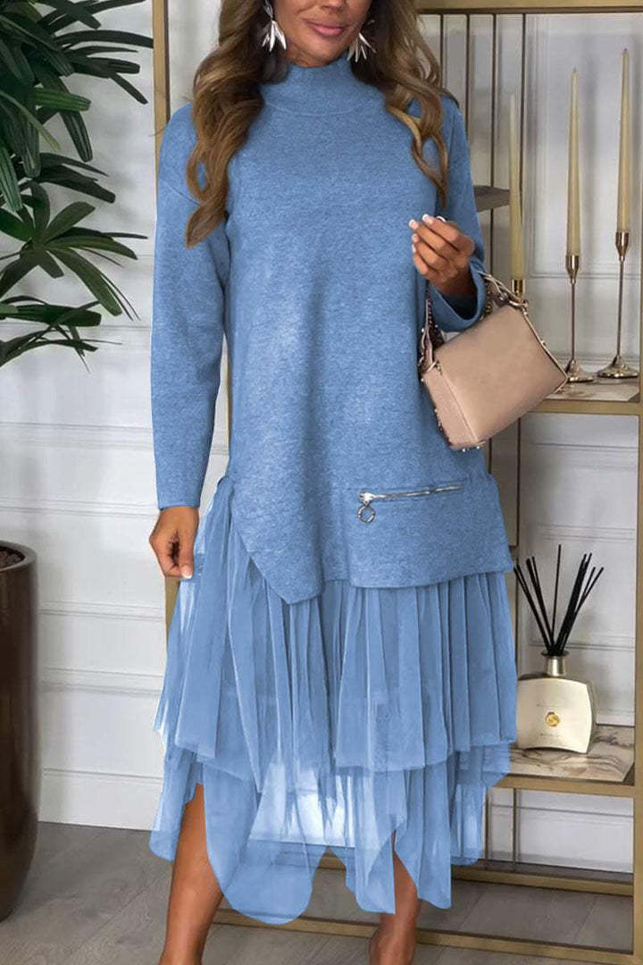 Women's Long Sleeve Zip Mesh Dress Set