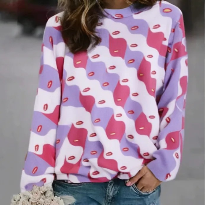 3D Print Women's Sweater Crewneck Pullover Casual Loose Long Sleeve Knit Top