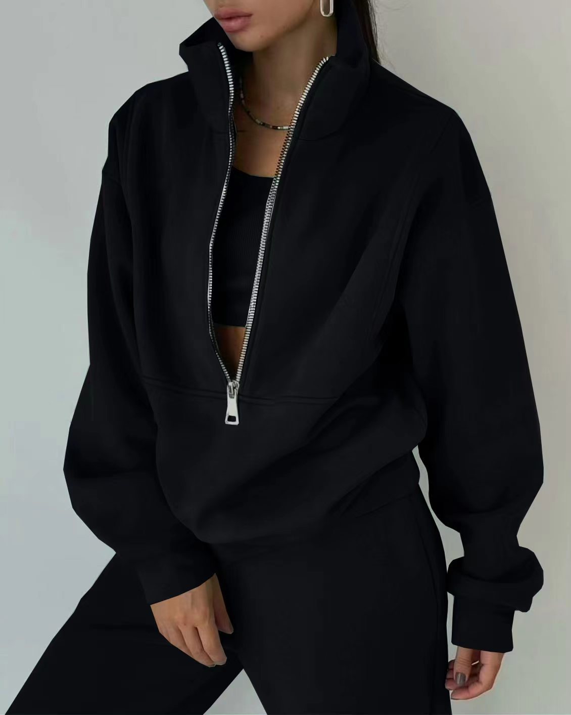 Women's Fleece Zip-Up Tracksuit Set Casual Athleisure