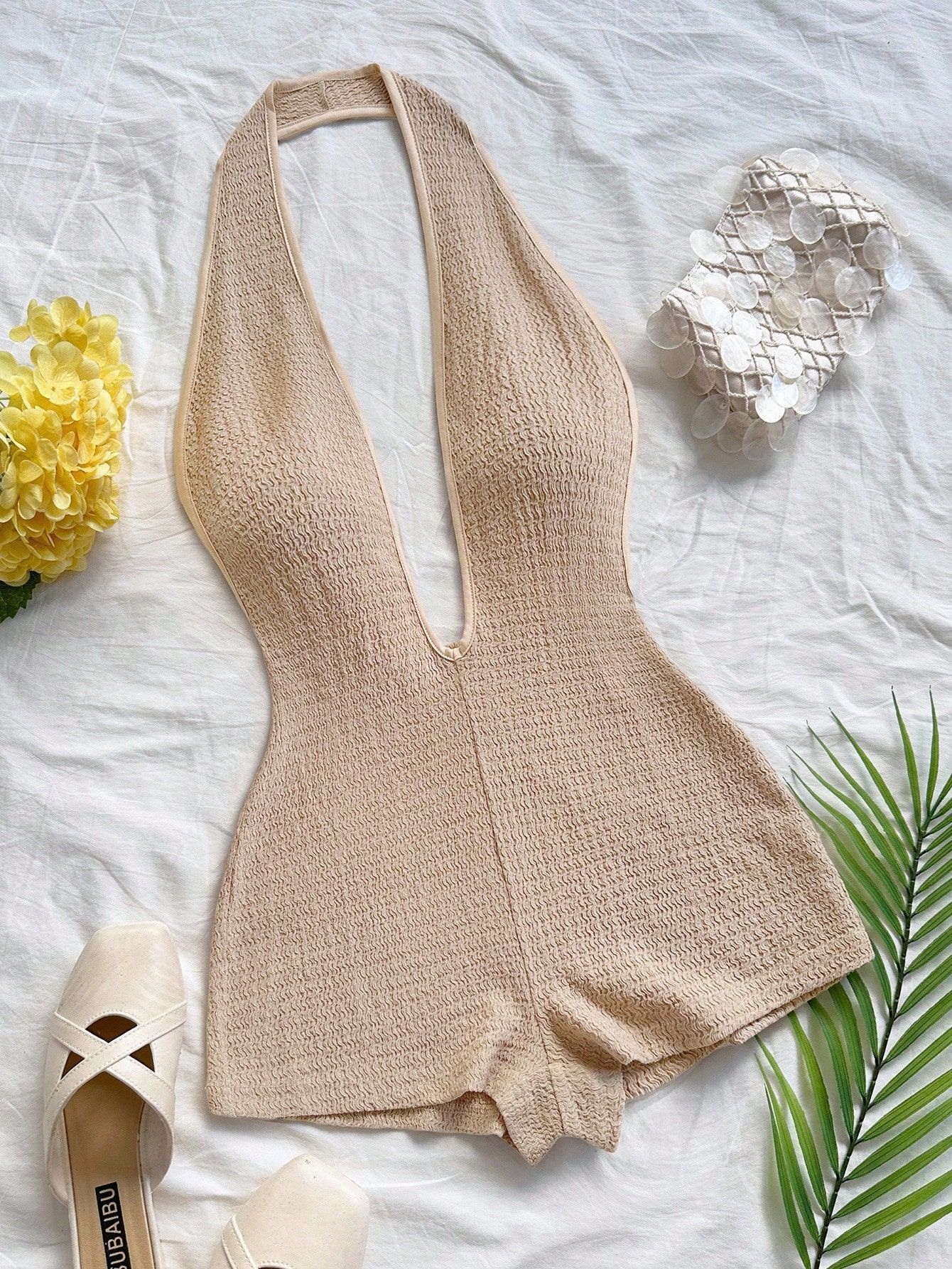 Sexy Striped Halter Backless V-Neck Romper for Women
