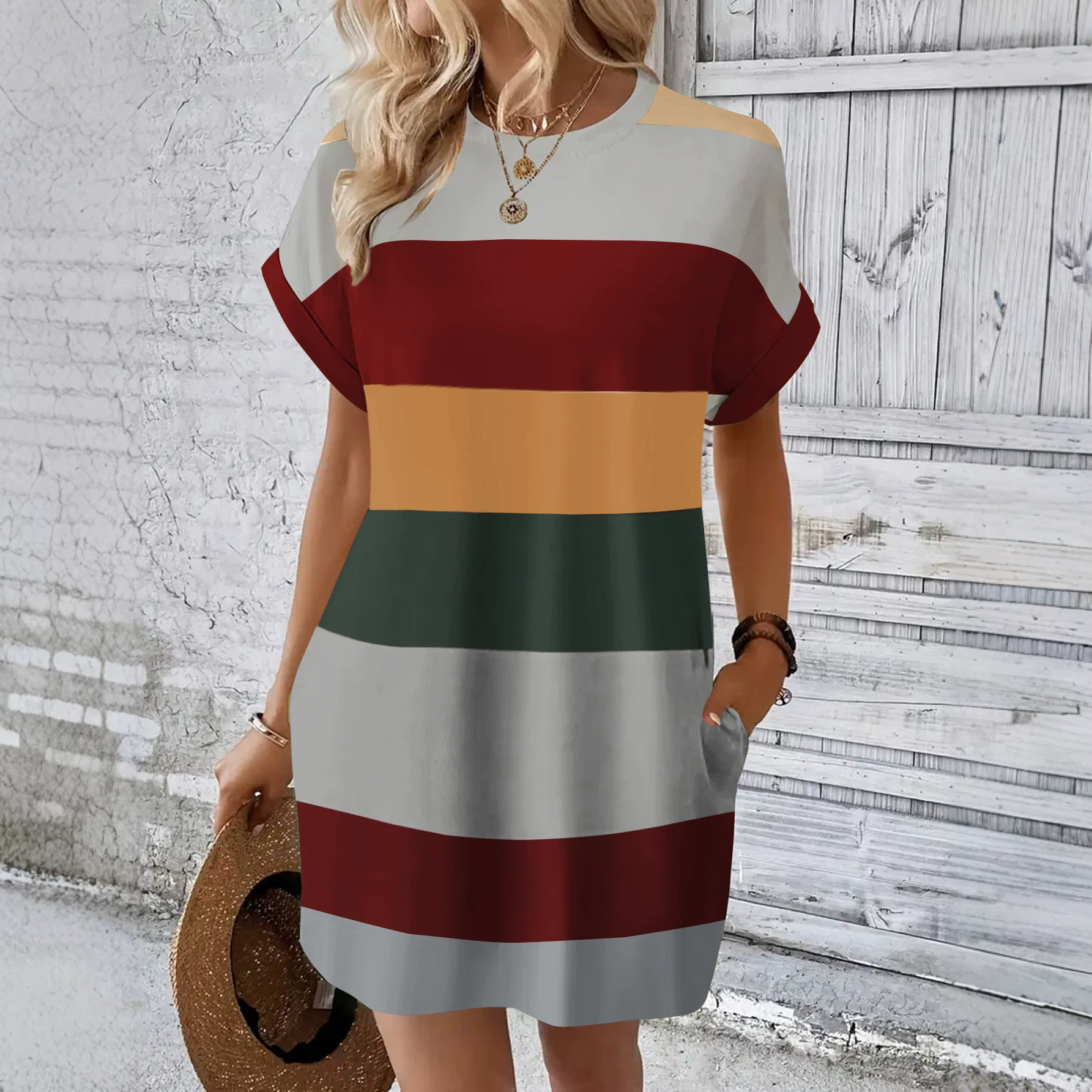 Women's Milk Silk Pullover Round Neck A-Line Dress Casual