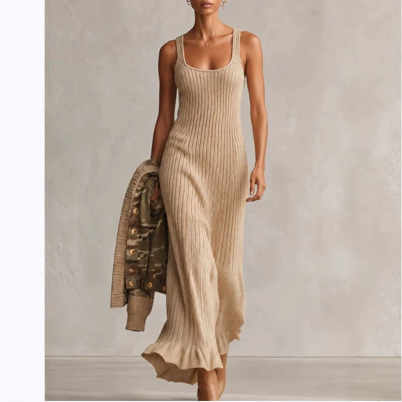 Elegant Sleeveless Crewneck Bodycon Maxi Dress