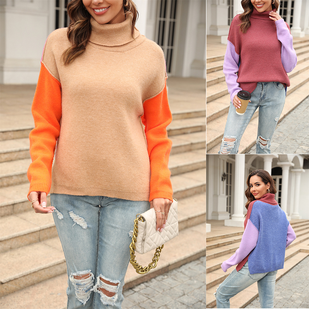 Women's Color-Block Turtleneck Knit Sweater
