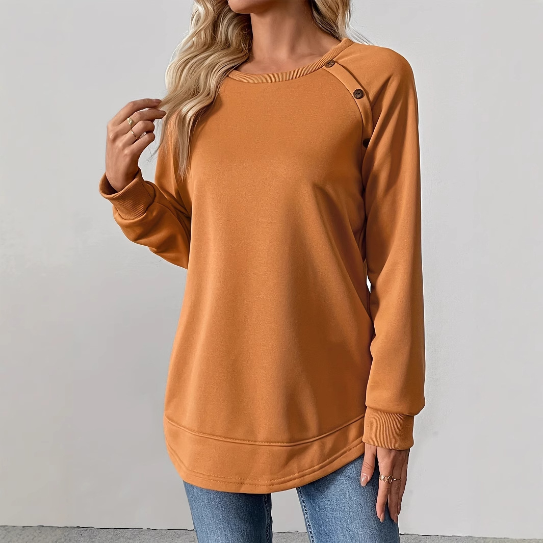 Women's Crewneck Long Sleeve Solid Color Loose Fit High-Low Tunic Top