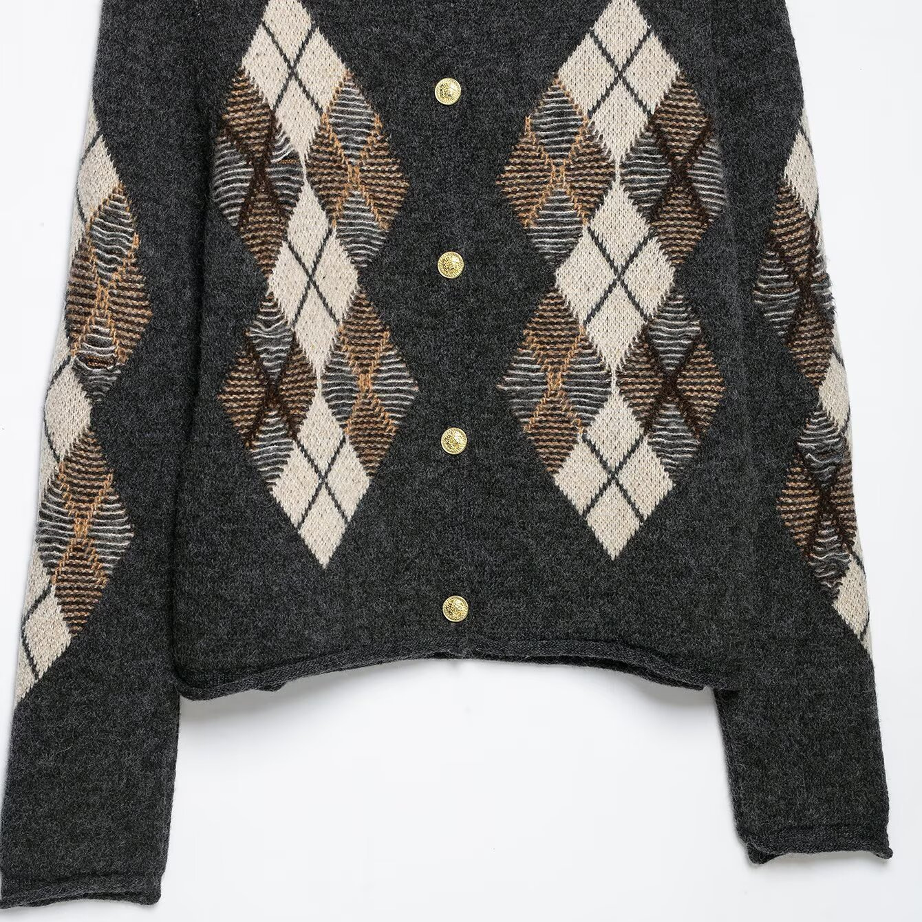 Women's Retro Jacquard Knit Cardigan V-Neck Long Sleeve
