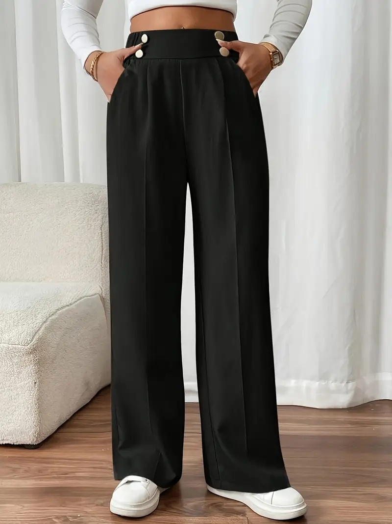 High-Waist Wide-Leg Straight Pants for Women Solid Color