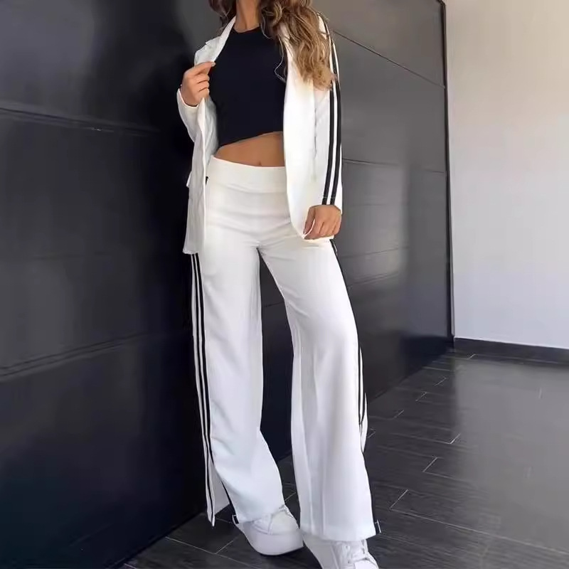 Women's Casual Lapel Blazer & Wide-Leg Pants Two-Piece Set