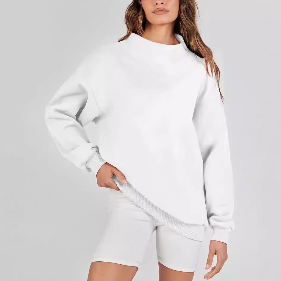 Women's Solid Color Stand Collar Pullover Sweatshirt