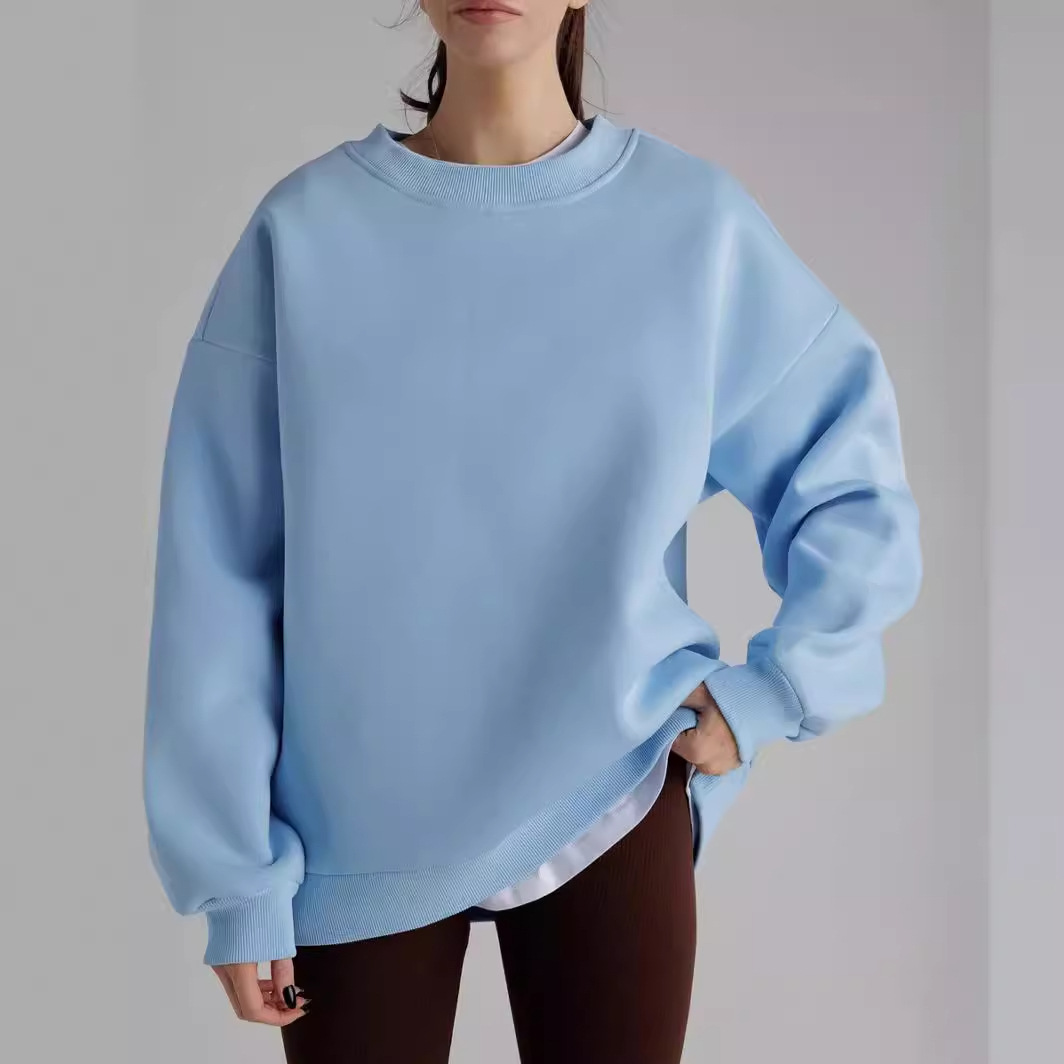 Solid Crewneck Loose Pullover Sweatshirt for Women