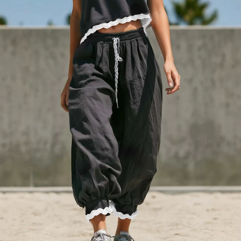 Retro Wave-Trim Sleeveless Top and Pants Set